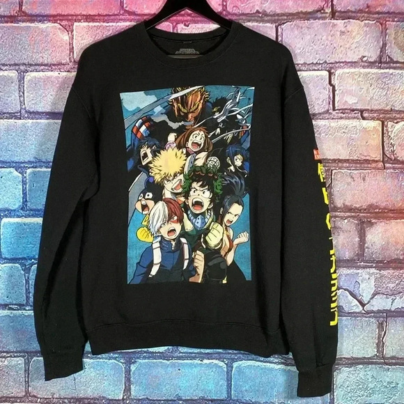 My Hero Academia Sweatshirt Crewneck Anime Black Graphic Print Medium Pullover - Picture 1 of 8